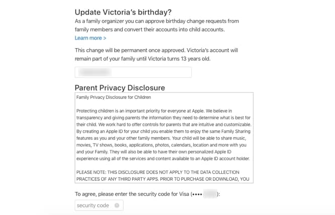 Umwandlung der Apple-ID Ihres Kindes in ein Kinderkonto