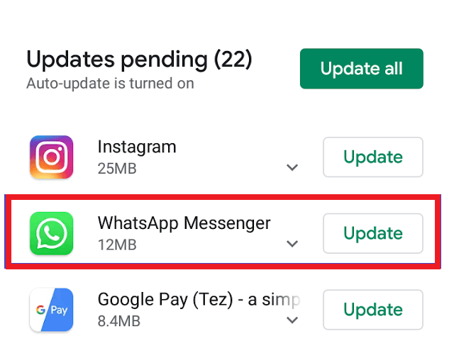 Mettre à jour WhatsApp depuis le Play Store