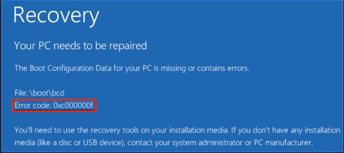 Errore 0xc000000f Windows 11