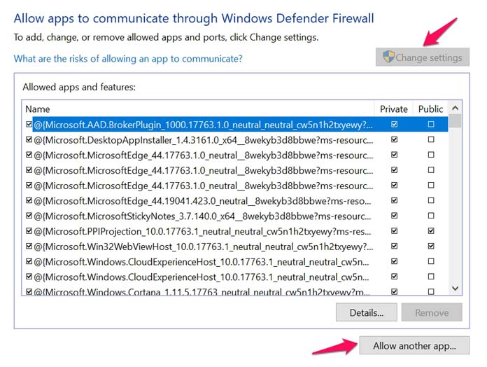 permitir aplicativos se comunicarem através do firewall