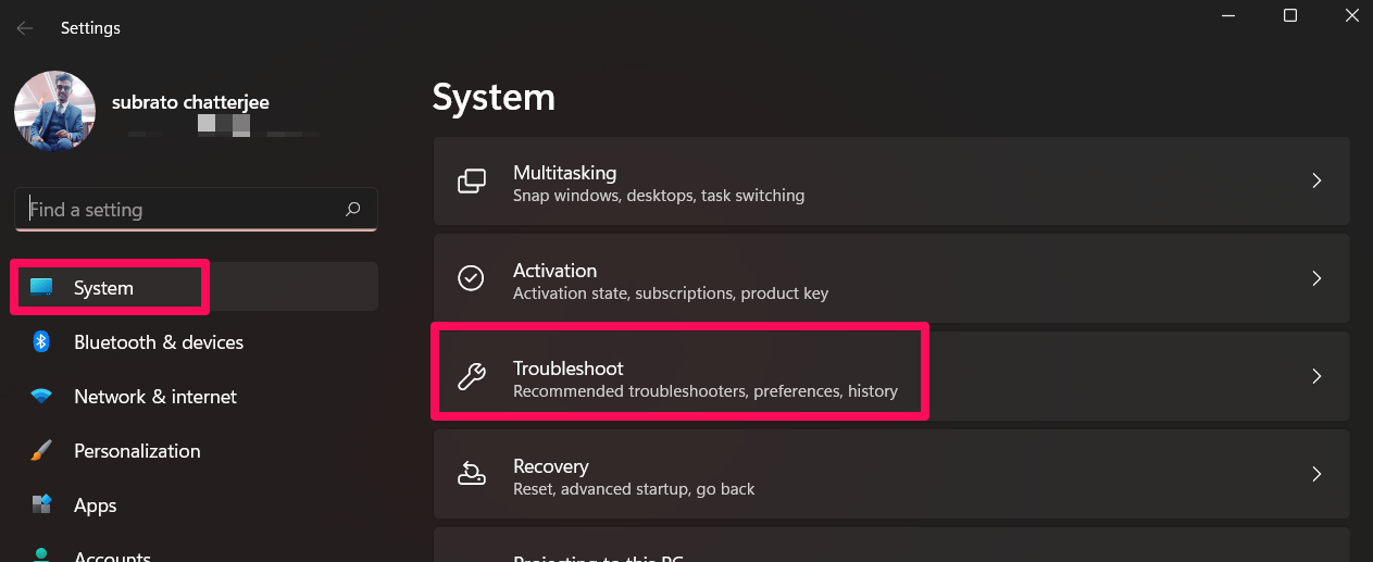 Executar Solução de Problemas do Windows