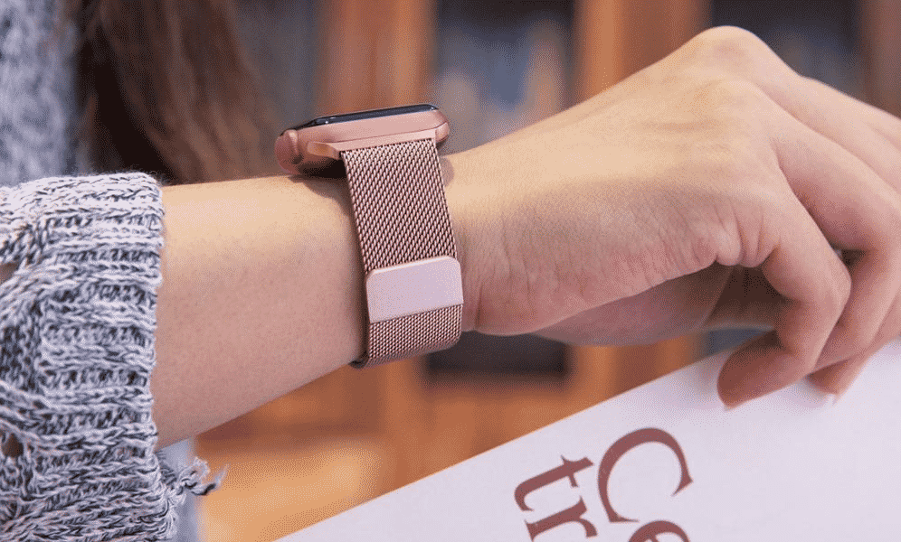 Esta é a Pulseira de Aço Inoxidável para Apple Watch Series 5 de 44mm e 40mm.