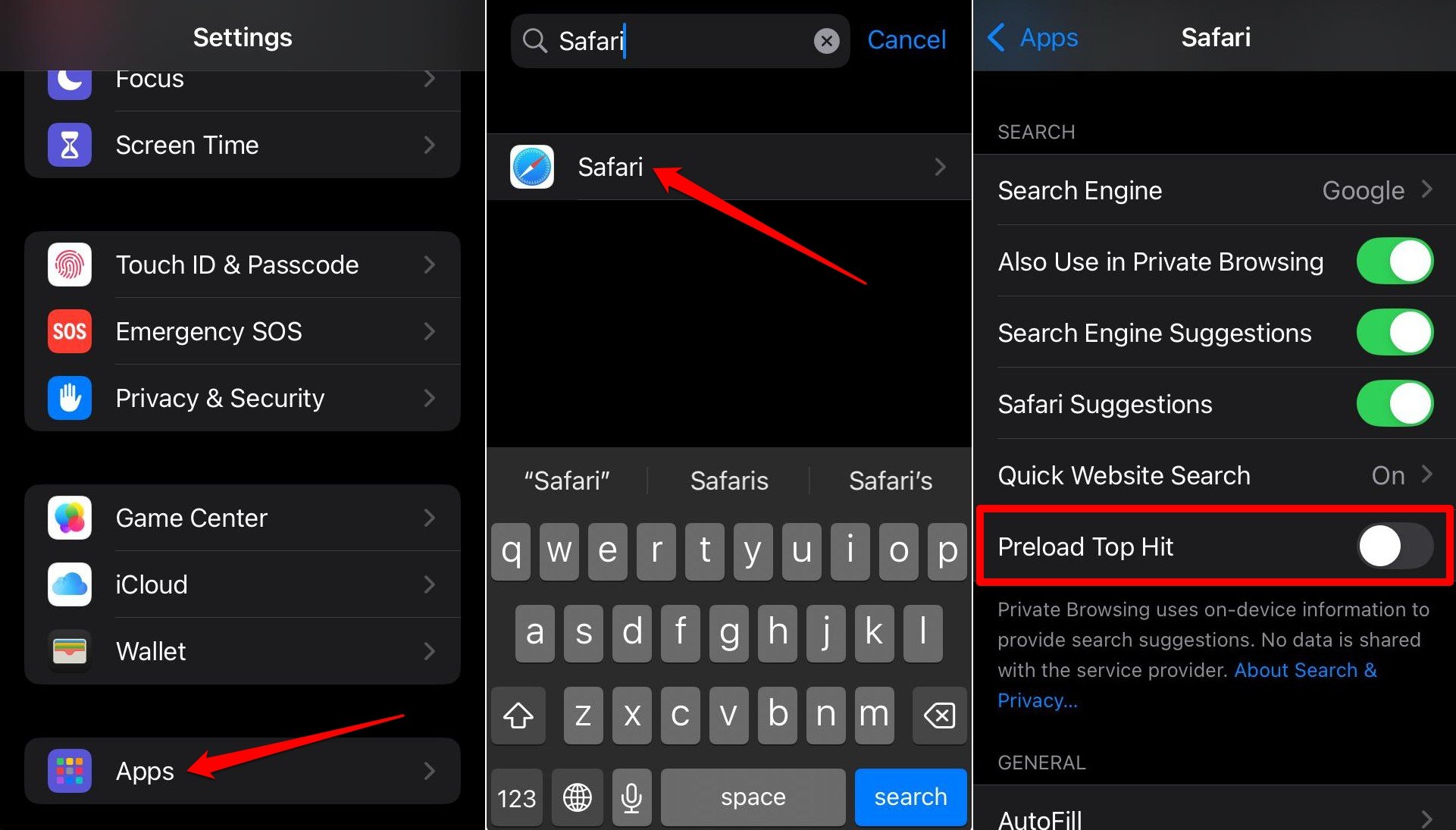 Vorladen des Top-Hits im Safari-Browser iOS ausschalten
