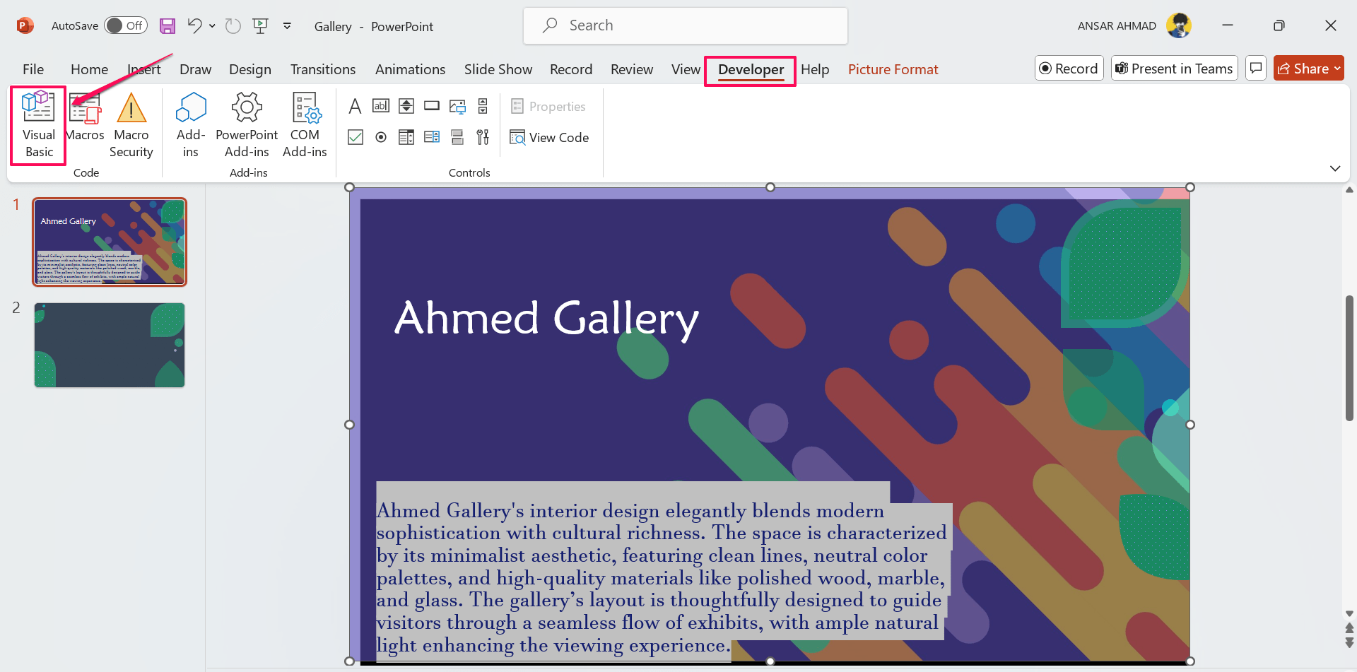 Haz clic en la función Visual Basic