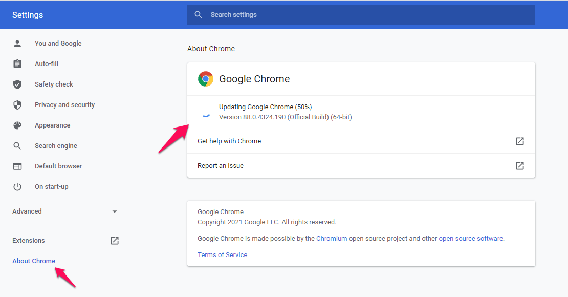 aggiorna Google Chrome
