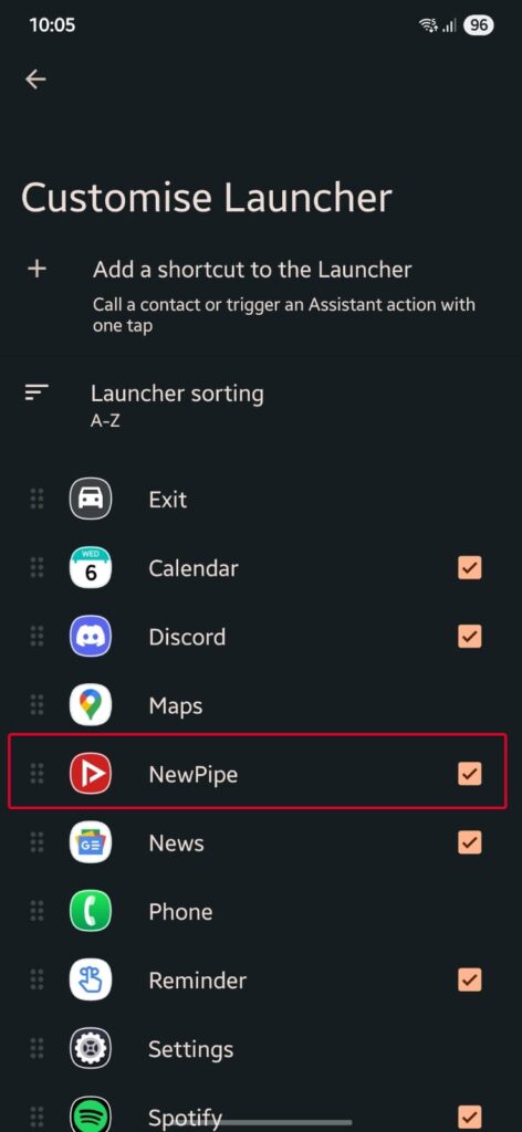 Impostazioni Android Auto - NewPipe