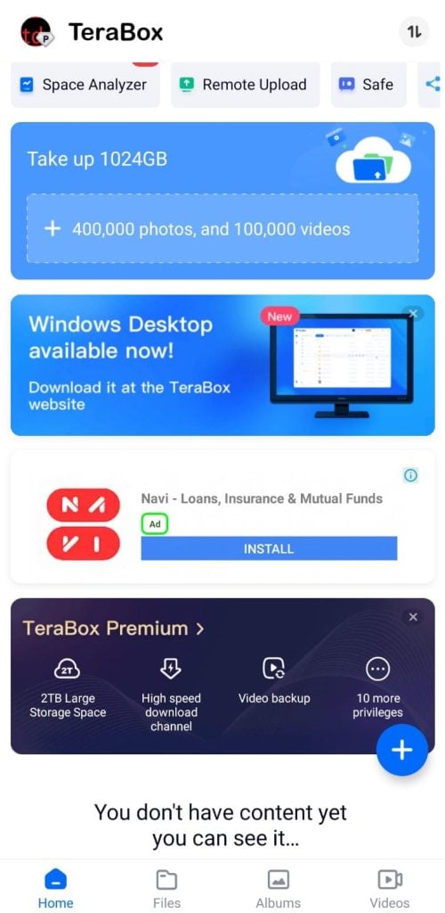 TeraBoxアプリのホーム
