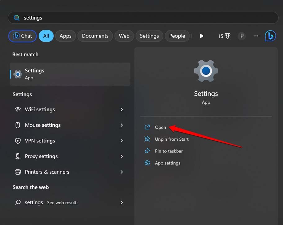 abrir as configurações do Windows