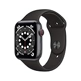 애플 워치 시리즈 6 (GPS + 셀룰러, 44mm) - 스페이스 그레이 알루미늄 케이스와 블랙 스포츠 밴드