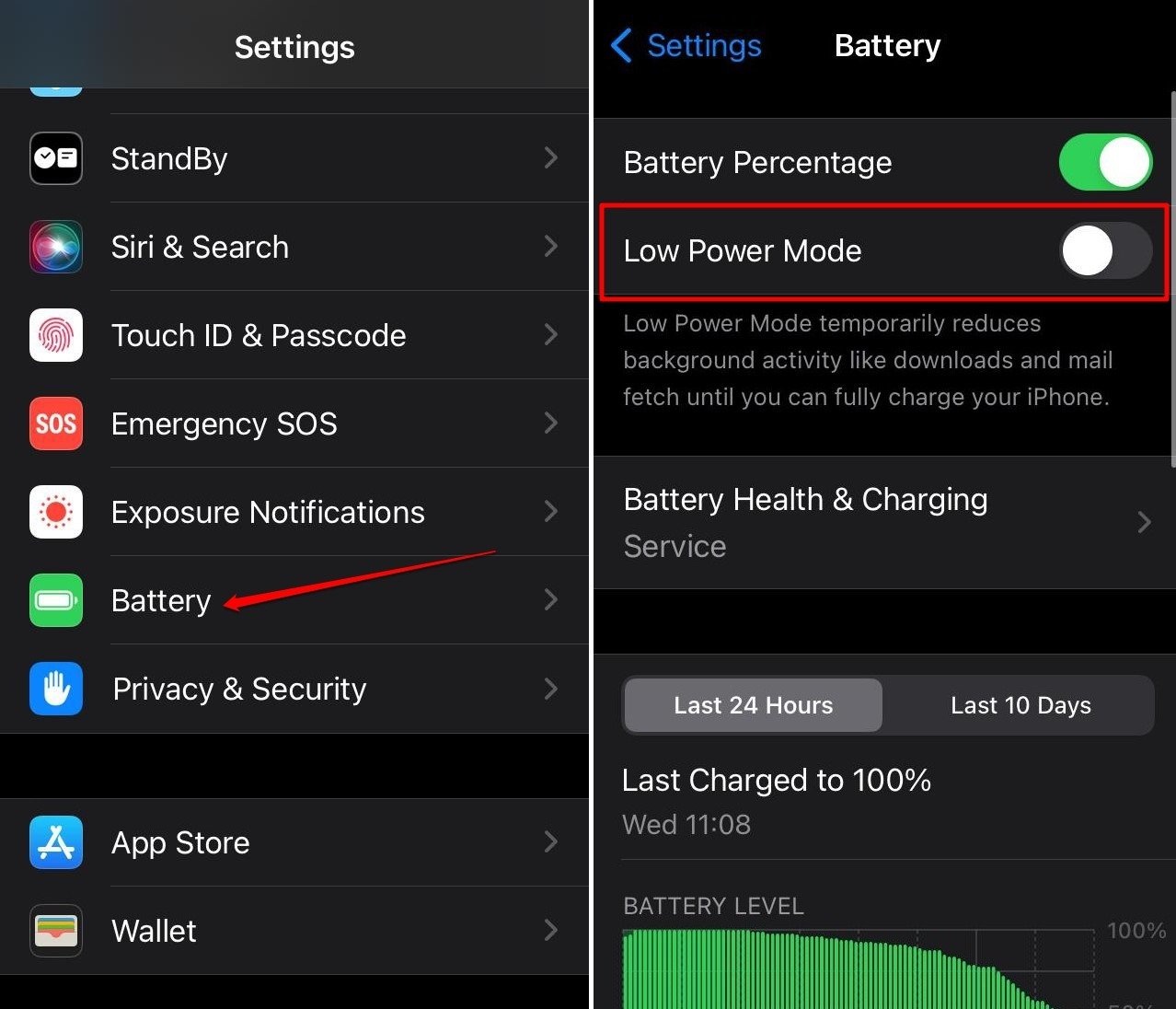 disattiva la modalità a basso consumo in iOS 17