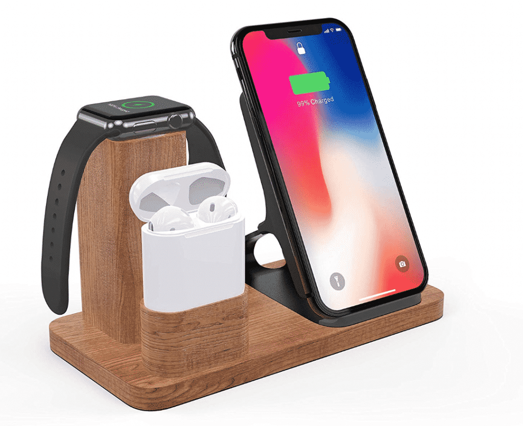 3 in 1 무선 충전기가 있는 Wooden AirPower 대안