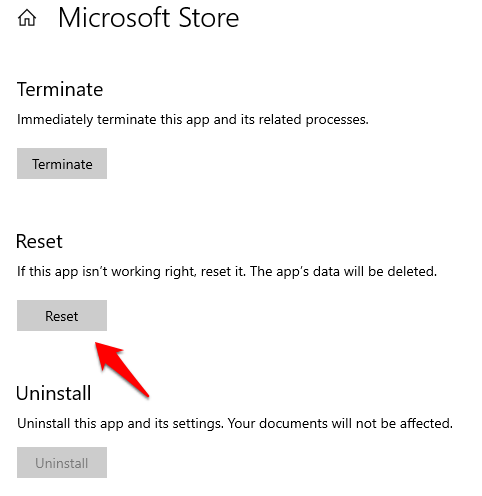 Zurücksetzen des Microsoft Store