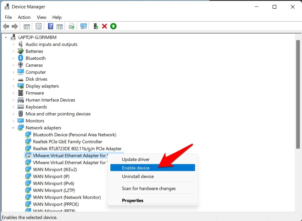 volver a habilitar ethernet en Windows 11 a través del administrador de dispositivos