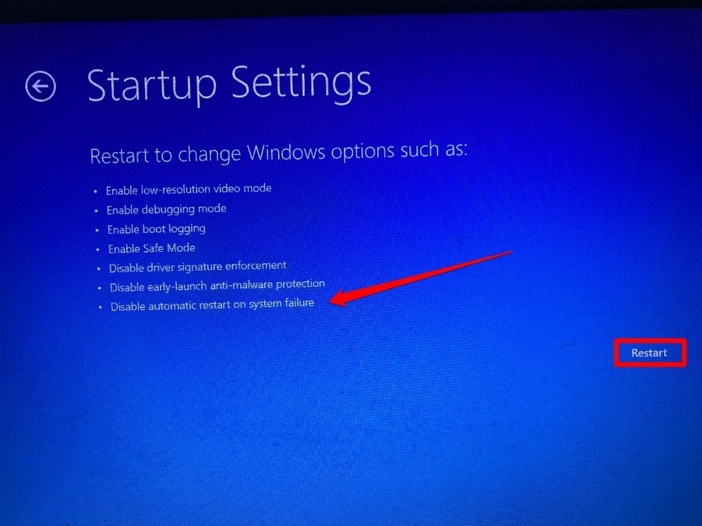 disable automatic restart on failure