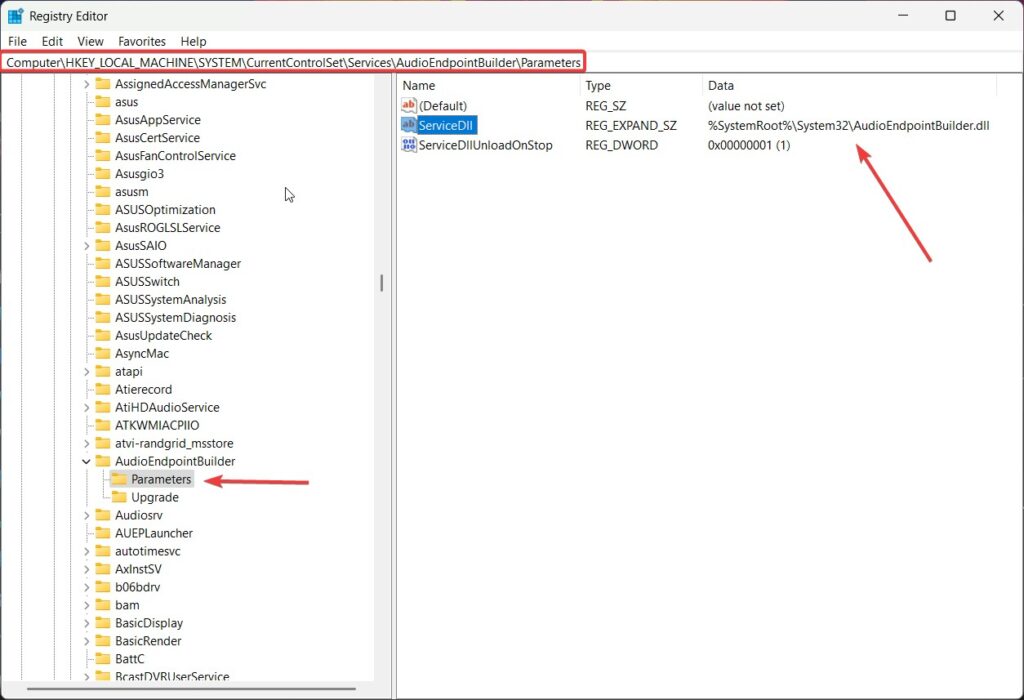 Paramètres ServiceDll AudioEndPoint - Services audio ne répondent pas sur Windows
