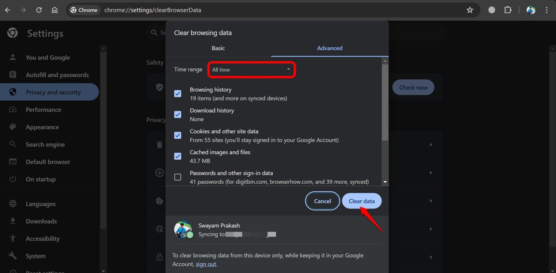 Chromeでの閲覧データのクリア方法