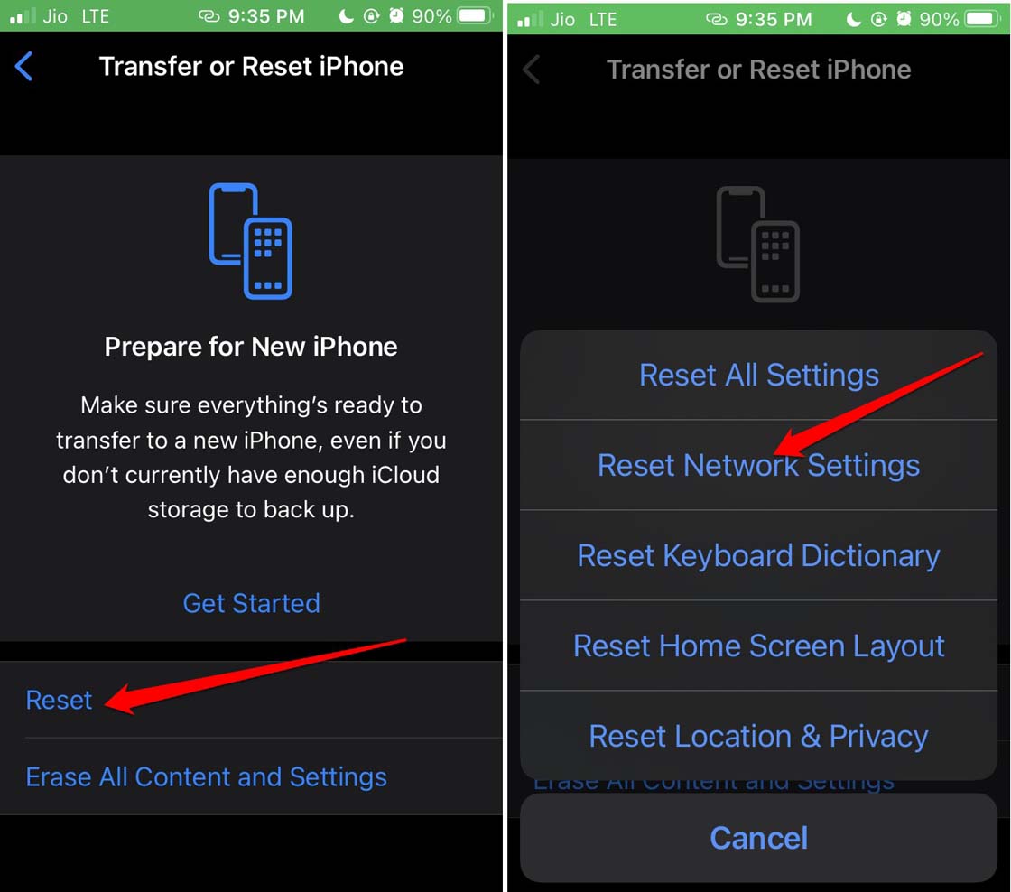 cómo restablecer la configuración de red en iPhone