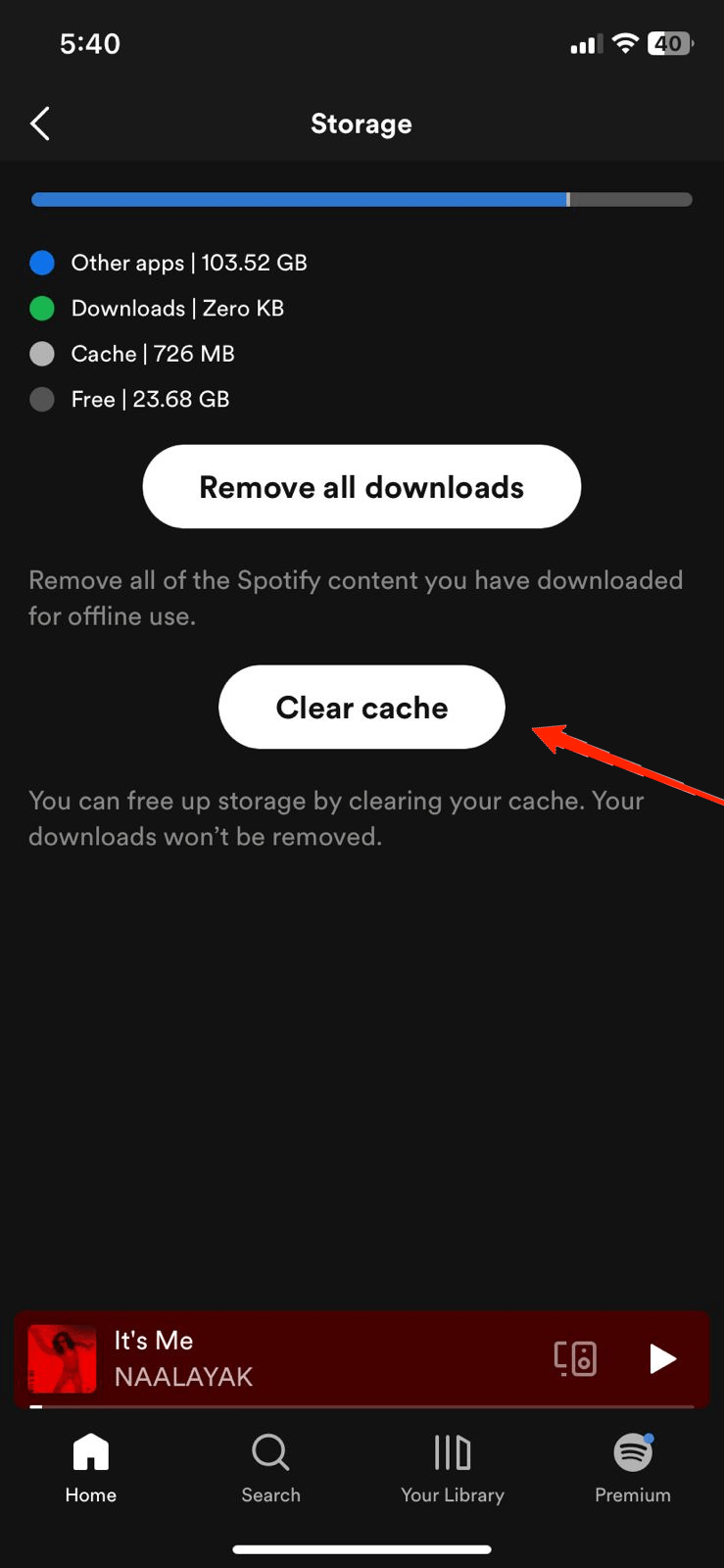 borrar almacenamiento de la app de spotify