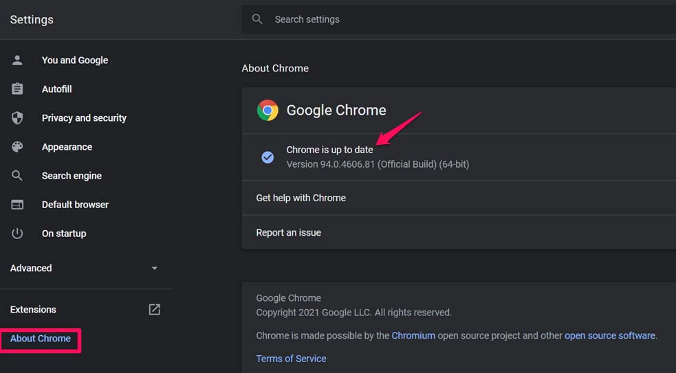обновить браузер Google Chrome