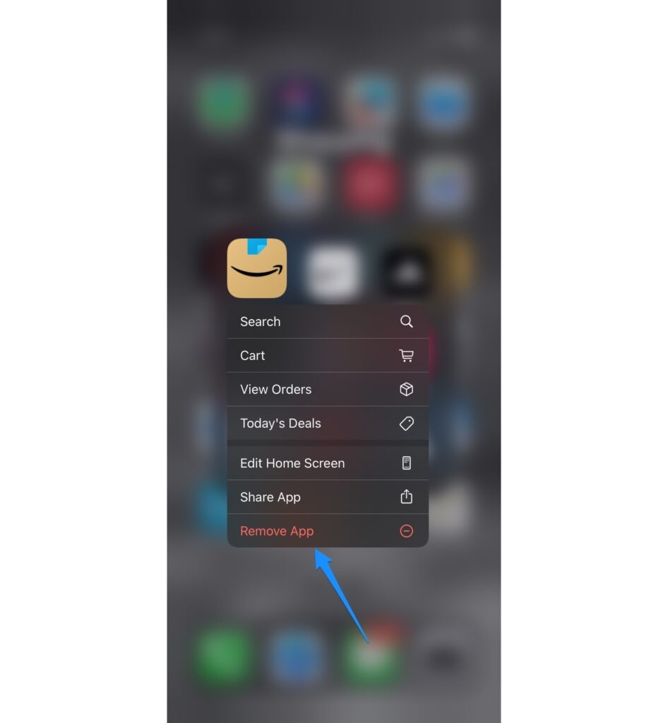 Disinstalla l'app Amazon - L'app Amazon non funziona su iPhone