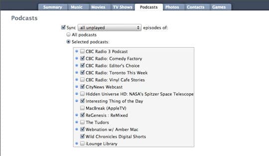 Rimozione dei podcast ascoltati dall'iPod
