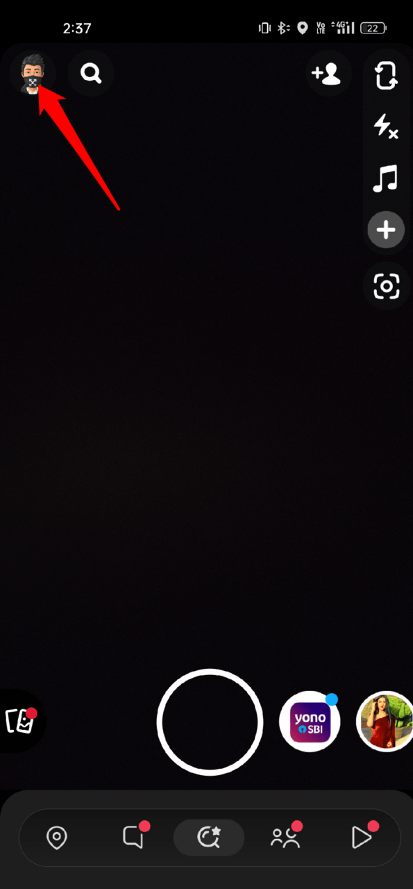 画面の左上隅にあるプロフィールアイコンに移動