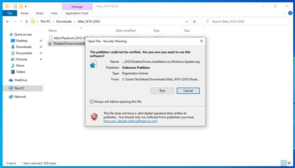 Atlas OS-Registry-Skript ausführen (als Administrator)