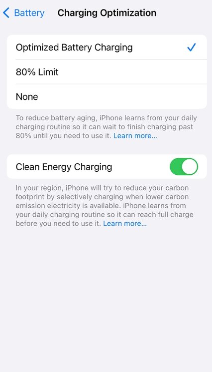 iPhone 15でのバッテリー充電最適化の有効化方法