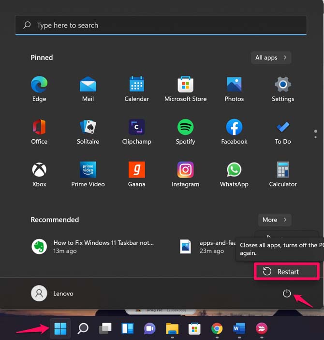 redémarrer le PC Windows 11