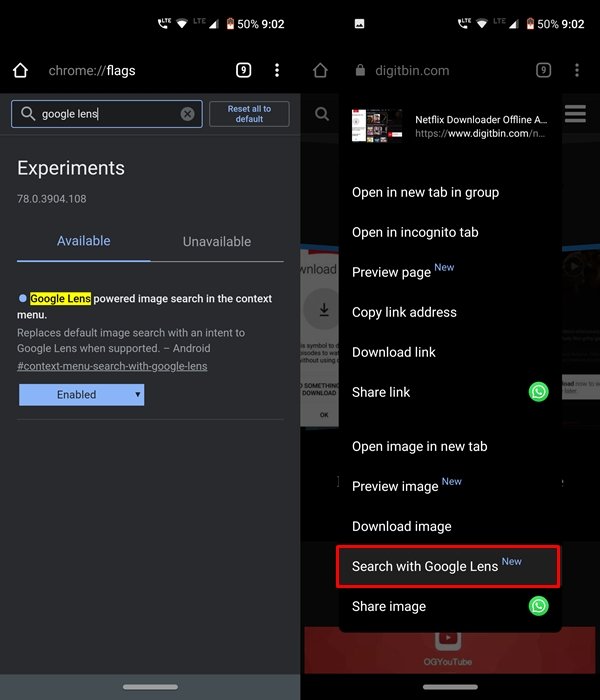 Google Lens su Chrome Android