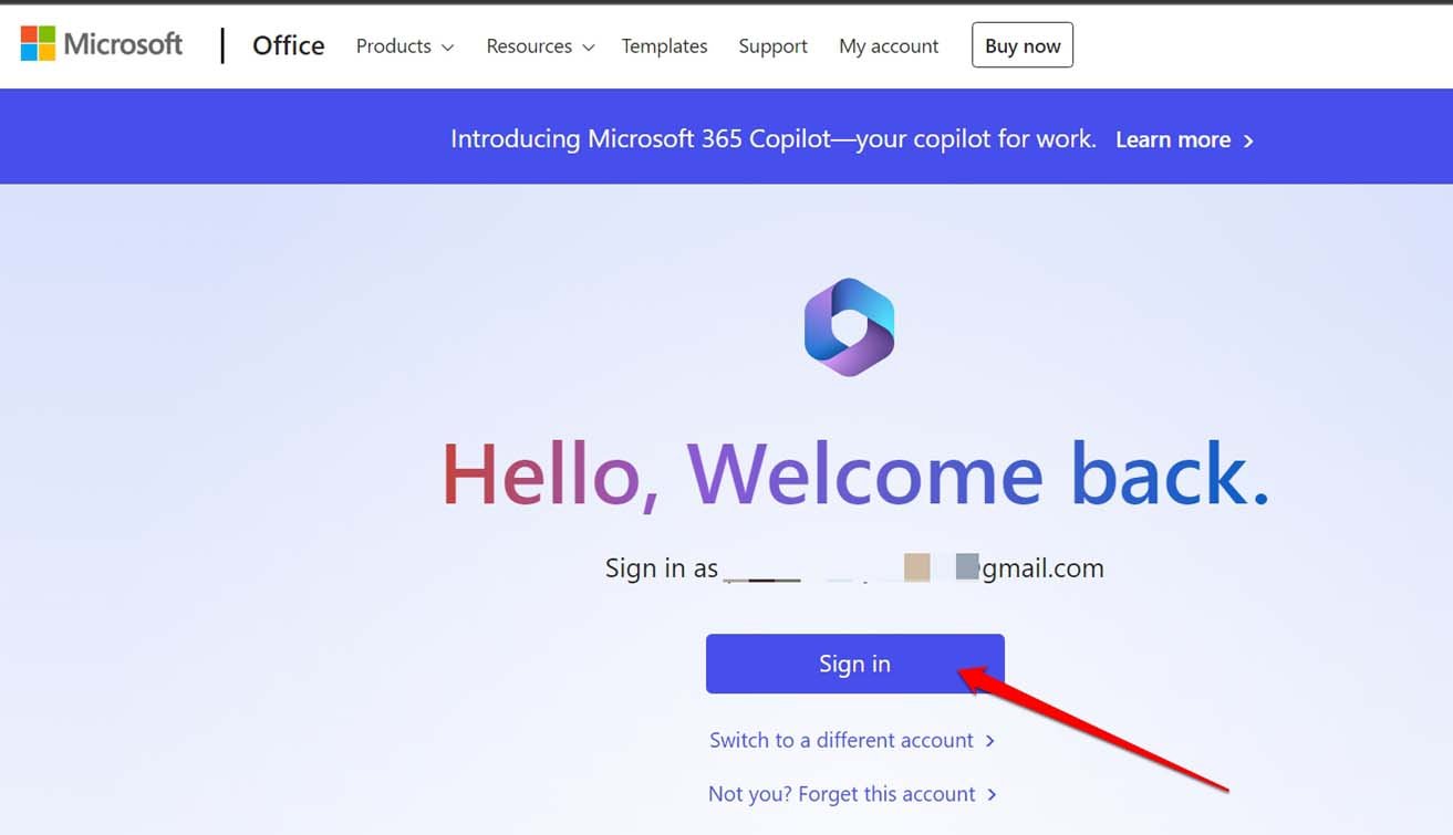 iniciar sesión en MS Office