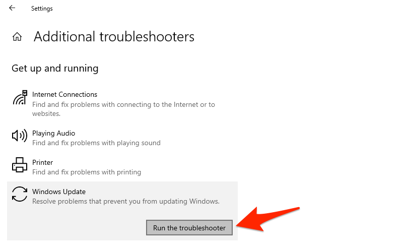 Verwenden Sie die Windows Update-Problembehandlung