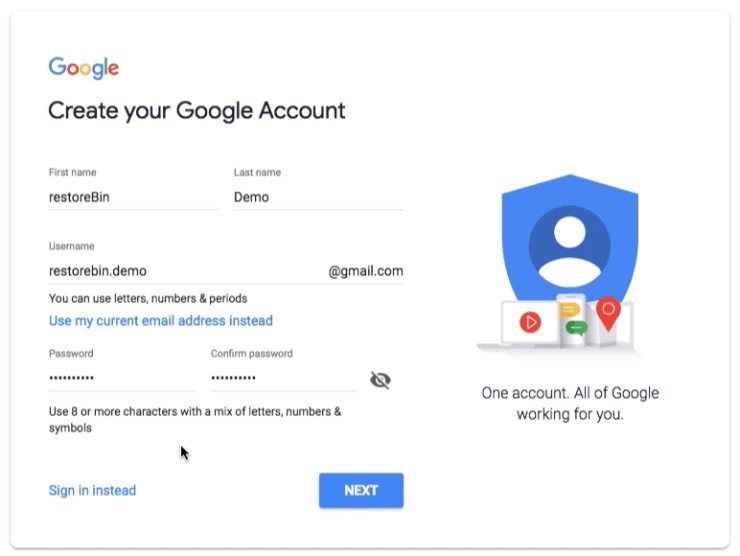 Créer votre formulaire de compte Google - Nom, nom d'utilisateur, mot de passe