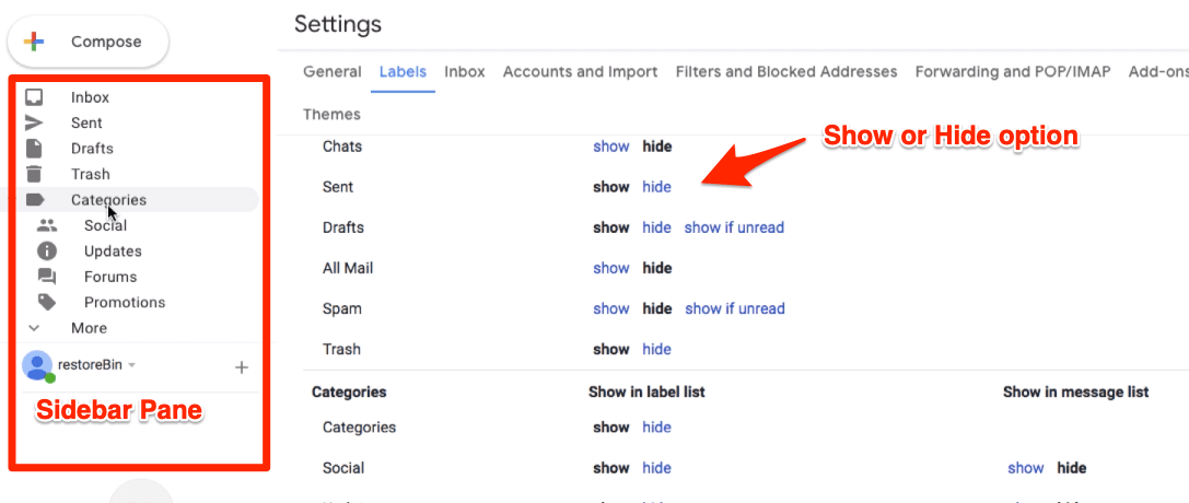 Afficher ou masquer les étiquettes et catégories dans Gmail