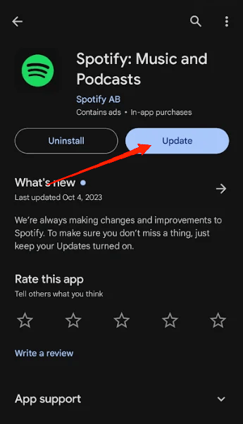 Reinstalar o actualizar la aplicación de Spotify