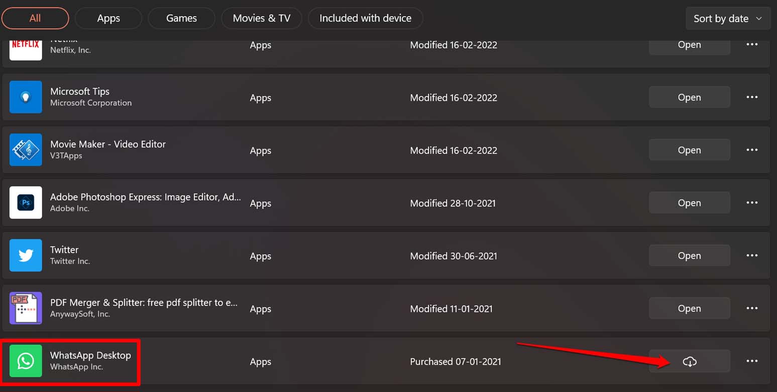 actualizar Whatsapp desde Microsoft Store