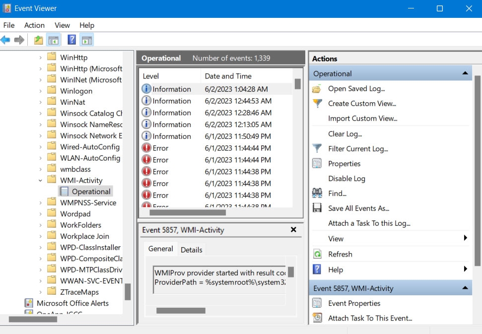 Utilizza Visualizzatore eventi per identificare i processi problematici - Utilizzo elevato della CPU di WMI Provider Host