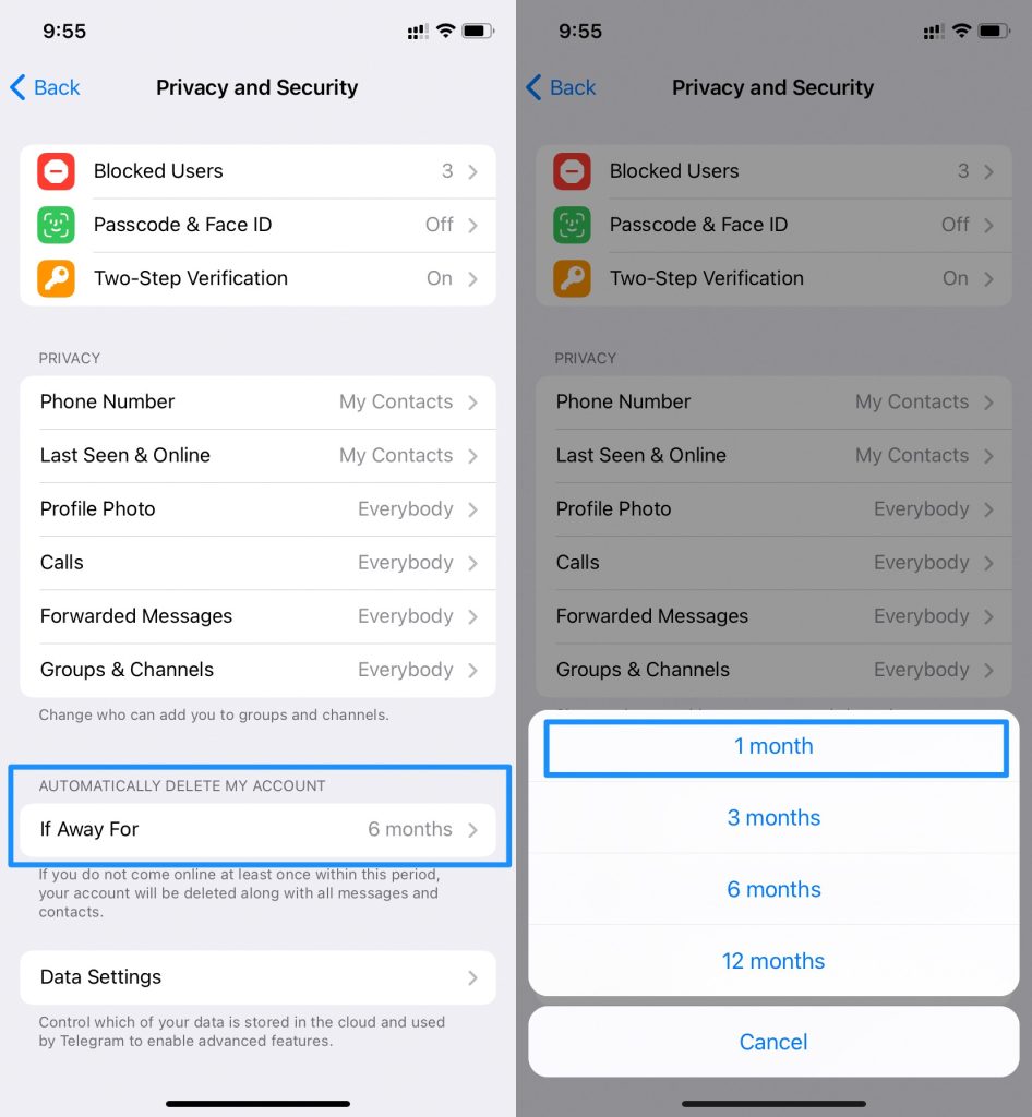 Supprimer le compte Telegram