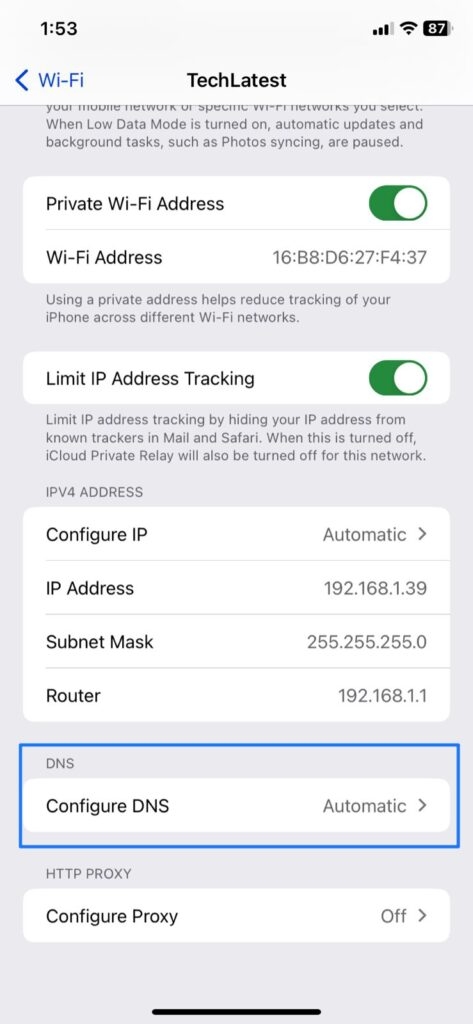 Paramètres Wifi - L'iPhone ne peut pas accéder à certains sites