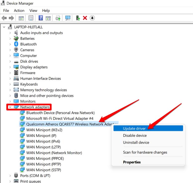 atualizar driver do adaptador de rede no Windows