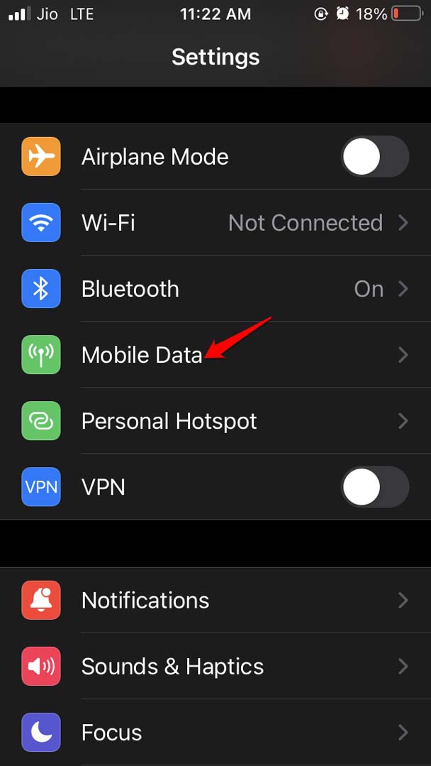 auf mobile Daten tippen iOS