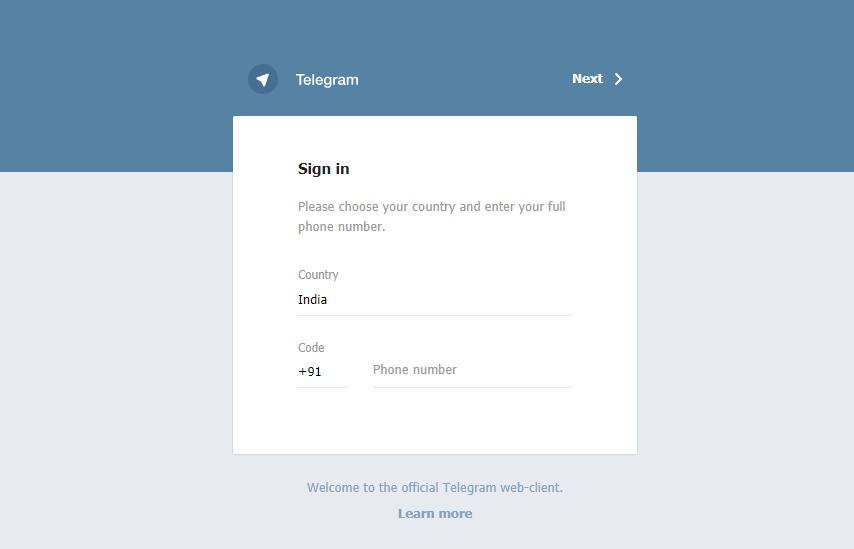 Pagina di accesso a Telegram Web