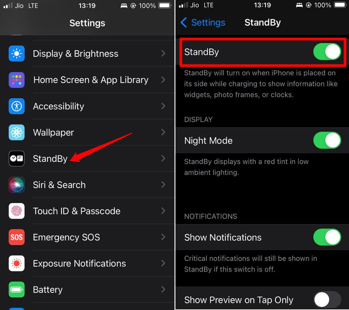 habilitar modo standby en iPhone