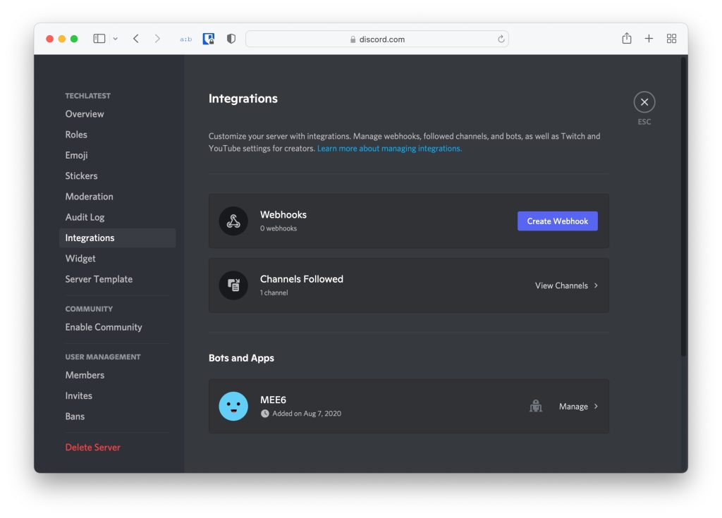 Créer un Webhook - Webhook Discord YouTube