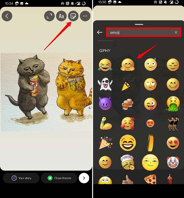 adicionar emoji ao vivo a uma imagem no Instagram