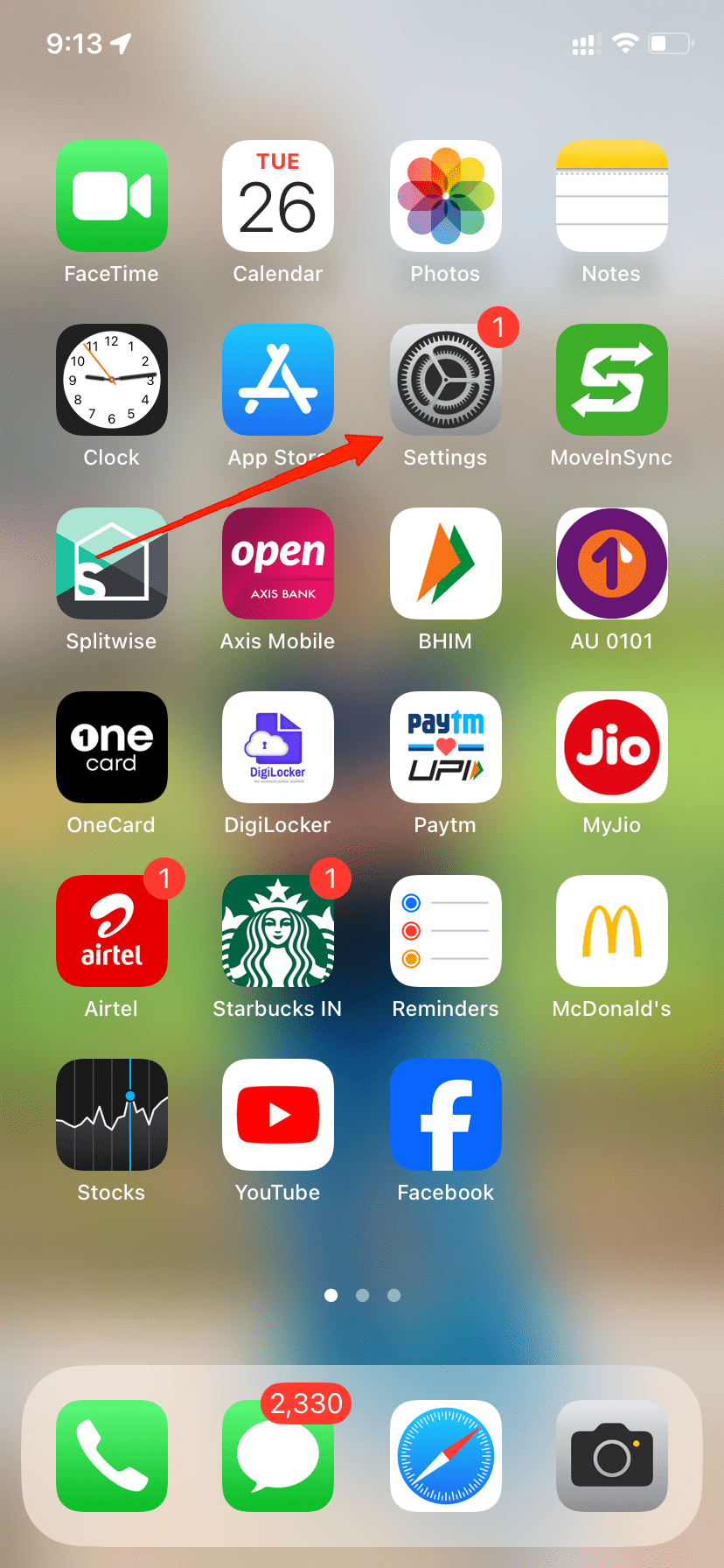 Lancez l'application Réglages.