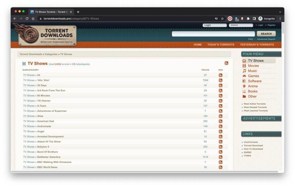 TorrentDownloads - Торрент-сайты для ТВ-шоу