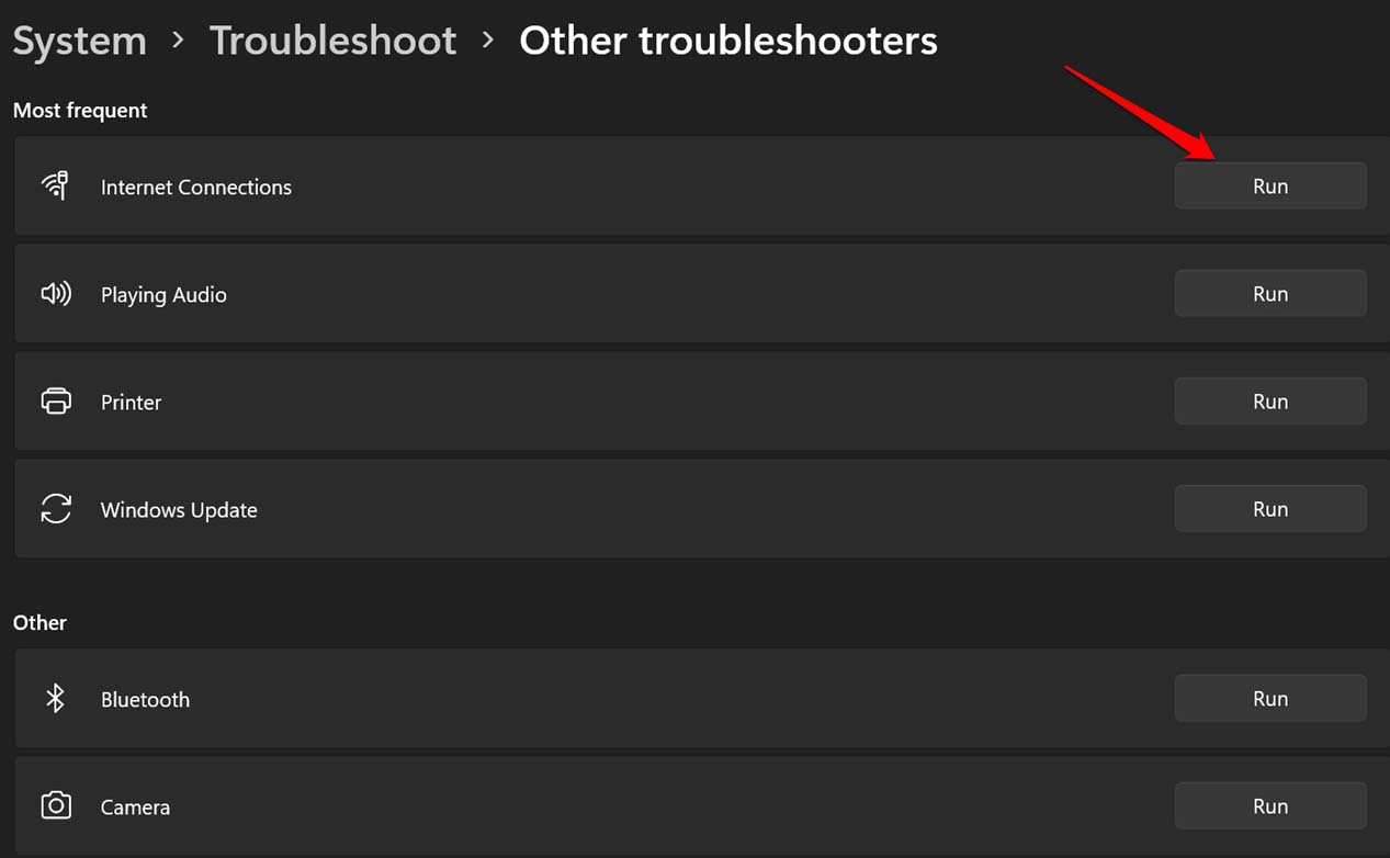 ejecutar solucionador de problemas para arreglar WiFi en Windows 11