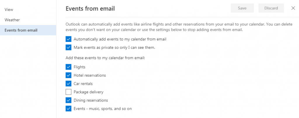 Opción de Configuración del Calendario de Hotmail