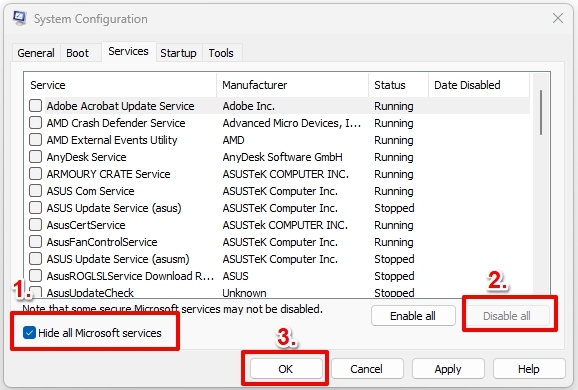 すべてのブートシステムサービスを無効にする - Windowsの「エントリポイントが見つかりません」エラー